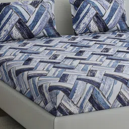 Monte Carlo Blue & Black Geometric Printed King Bedsheet Set 2.5 m x 2.75 m 349 GSM-picture-12