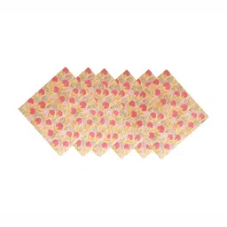 HANDICRAFT PALACE 6Pcs Yellow & Pink Floral Block Printed Cotton Dinner Table Napkins image 5