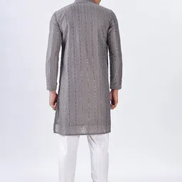 Anouk Striped Embroidered Mandarin Collar Sequinned Straight Kurta With Pyjamas image 2