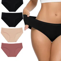 EMBATA Pack of 4 Women Mid-Rise Cotton Bikini Briefs image 1