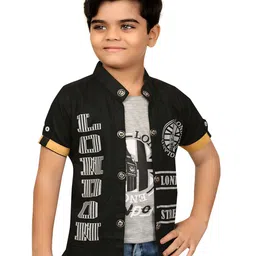 BAESD Boys Classic Regular Fit Band Collar Typography Printed Cotton Casual Shirt-picture-47