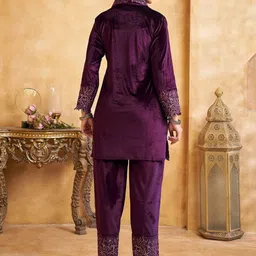 Kaftanize Embroidered Shirt Collar Neck Tunic With Trousers Co-Ords image 3