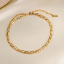 MYKI Stainless Steel Gold-Plated Paperclip & Rope Chain Wraparound Bracelet-picture-29