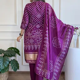 KALINI Women Ethnic Motifs Printed Chanderi Cotton Kurta with Trousers & With Dupatta image 3