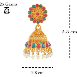 Saizen Gold-Plated Kundan Studded & Pearls Beaded Dome Shaped Jhumkas image 4