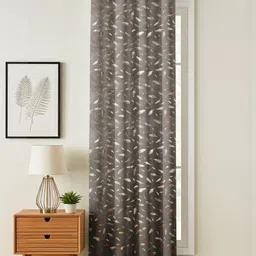 GEET CREATIONS Grey And Gold-Toned Printed Room Darkening Velvet Long Door Curtain-image-80