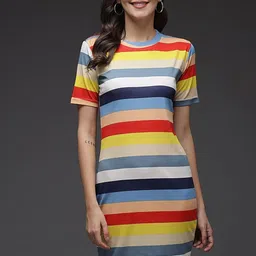 VANGULL Women Striped Round Neck Bodycon Dress-picture-20