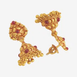 Kushal's Fashion Jewellery 92.5 Pure Silver Gold Plated Artificial Stones Jhumkas Earrings image 3