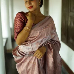 CaniBani Cream Silk Blend Banarasi Sarees image 2