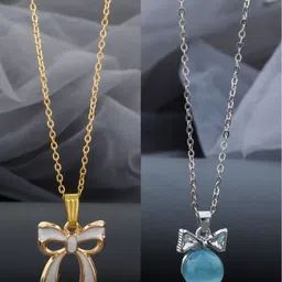 Birado Jewellery Women Set Of 2 Gold-Plated Stones Studded Pendant & Chains-image-33