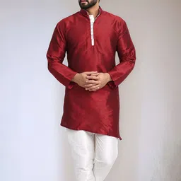 Moda Rapido Mandarin Collar Art Silk Straight Kurta With Pyjamas-image-90