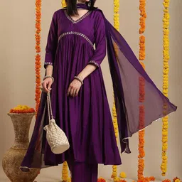 Anni Designer Floral Embroidered Regular Anarkali Kurta with Trousers & Dupatta-picture-15