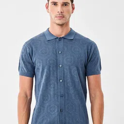 Snitch Men Textured Spread Collar Pure Cotton Casual Shirt-picture-39