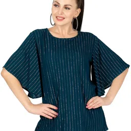 SANAA Women Round Neck Striped Print Flared Sleeves Top-image-20