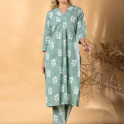 Readiprint Women Ethnic Motifs Printed V-Neck Pure Cotton Kurta with Palazzos-image-11