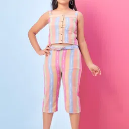 Muhuratam Girls Striped Top & Pant With Belt image 2