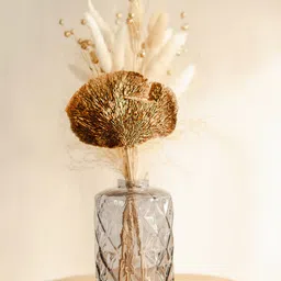 ArteCasa Vivid Grey & Transparent Textured Glass Vase With Bunch-image-70