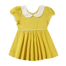 EARTHY TWEENS Pure Cotton Slub Yellow Dress-image-63
