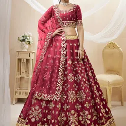 ETHNIC PLUS Embroidered Sequinned Semi-Stitched Lehenga & Blouse With Dupatta-image-34