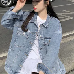 StyleCast Women Spread Collar Utility Pockets Details Denim Jacket image 4