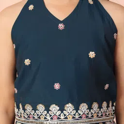 BAESD Girls Embroidered Halter Neck Chanderi Top With Palazzos image 2