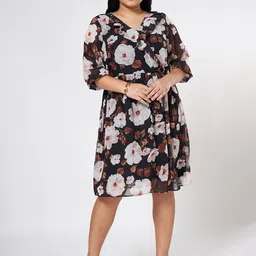 Honey Curvytude by Pantaloons Floral Printed Plus Size V-Neck Fit & Flare Dress-picture-19
