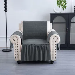 Kuber Industries Grey Velvet 1 Piece Sofa Cover With Arms-image-0