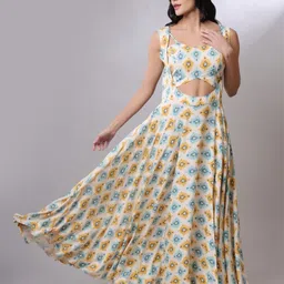 Aarsi Women Printed Cut-Outs Fit & Flare Maxi Dress-picture-12