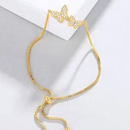 Peora Gold Plated Cubic Zirconia Studded ButterflyAdjustable Wraparound Bracelet-picture-13