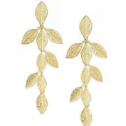 Bohey by KARATCART Gold-Plated Leaf Shaped Drop Earrings image 3