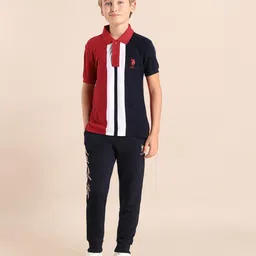 U.S. Polo Assn. Kids Boys Brand Logo Colourblocked Polo Collar Applique T-shirt-picture-35