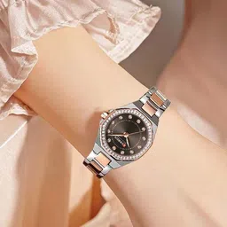 Curren Women Brass Embellished Dial & Stainless Steel Bracelet Style Straps Analogue Watch CR-9100-TT-Brown image 4