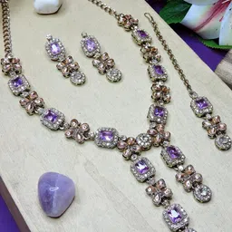 VATSALYA creation Rhodium-Plated Artificial Stone Studded Jewellery Set image 1