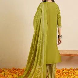 Indo Era Women Ethnic Motifs Embroidered Regular Thread Work Pure Cotton Kurta with Trousers & With Dupatta image 5