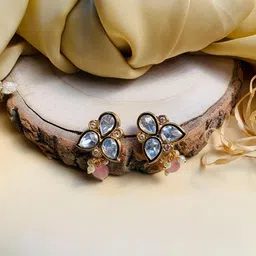 Anouk Gold-Plated Stones Studded & Pearls Beaded Teardrop Shaped Drop Earrings image 3