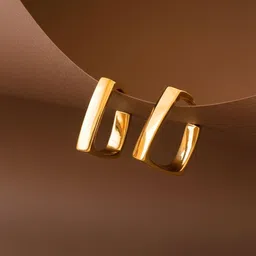COOLWOOL Gold Plated Square Shaped Korean Hoop Earrings-picture-17