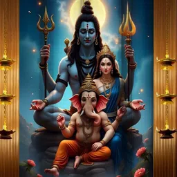 HOMEBREW FURNISHINGS Blue & Brown Lord Shiva Printed Door Curtain-image-45