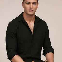 Anouk Rustic Men Textured Spread Collar Casual Shirt-picture-10