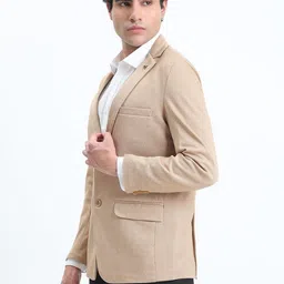 SHOWOFF Men Solid Beige Single-Breasted Slim Fit Blazer image 4