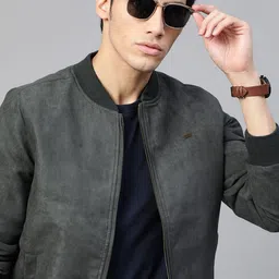 Roadster Men Charcoal Grey Solid Bomber Jacket-picture-39