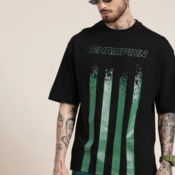 HERE&NOW Pure Cotton Striped Printed Oversized T-shirt-picture-14