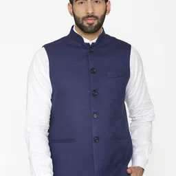 Wintage Men Blue Solid Nehru Jacket image 1
