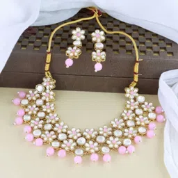 I Jewels Gold-Plated Stone-Studded Choker Jewellery Set-image-50
