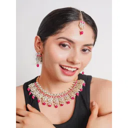 Divisha Gold-Plated Stone Studded & Beaded Jewellery Set image 4