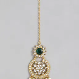 Peora Gold-Plated & Green Crystal Studded Jewellery set image 5
