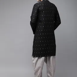 Anouk Men Black & Charcoal Grey Woven Design Kurta with Churidar image 2