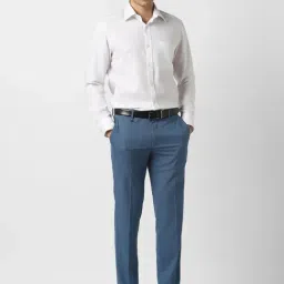 Van Heusen Blue Slim Fit Solid Formal Trousers image 4