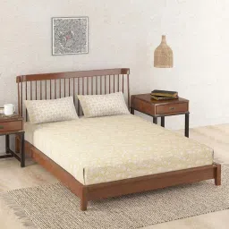 fabindia home Fabindia Yellow Cotton 180 TC Single Bed Sheet With Pillow Cover image 1