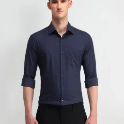 Arrow Navy Cotton Slim Fit Striped Shirt-image-8