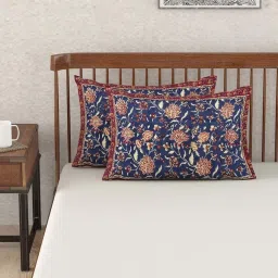 Fabindia Home Blue Cotton 118 TC Hand Block Printed Pillow Covers - Set of 2 image 1